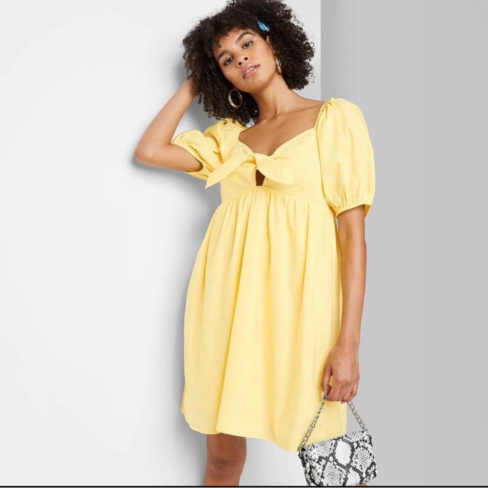 Wild Fable Yellow Tie Front Poplin Dress